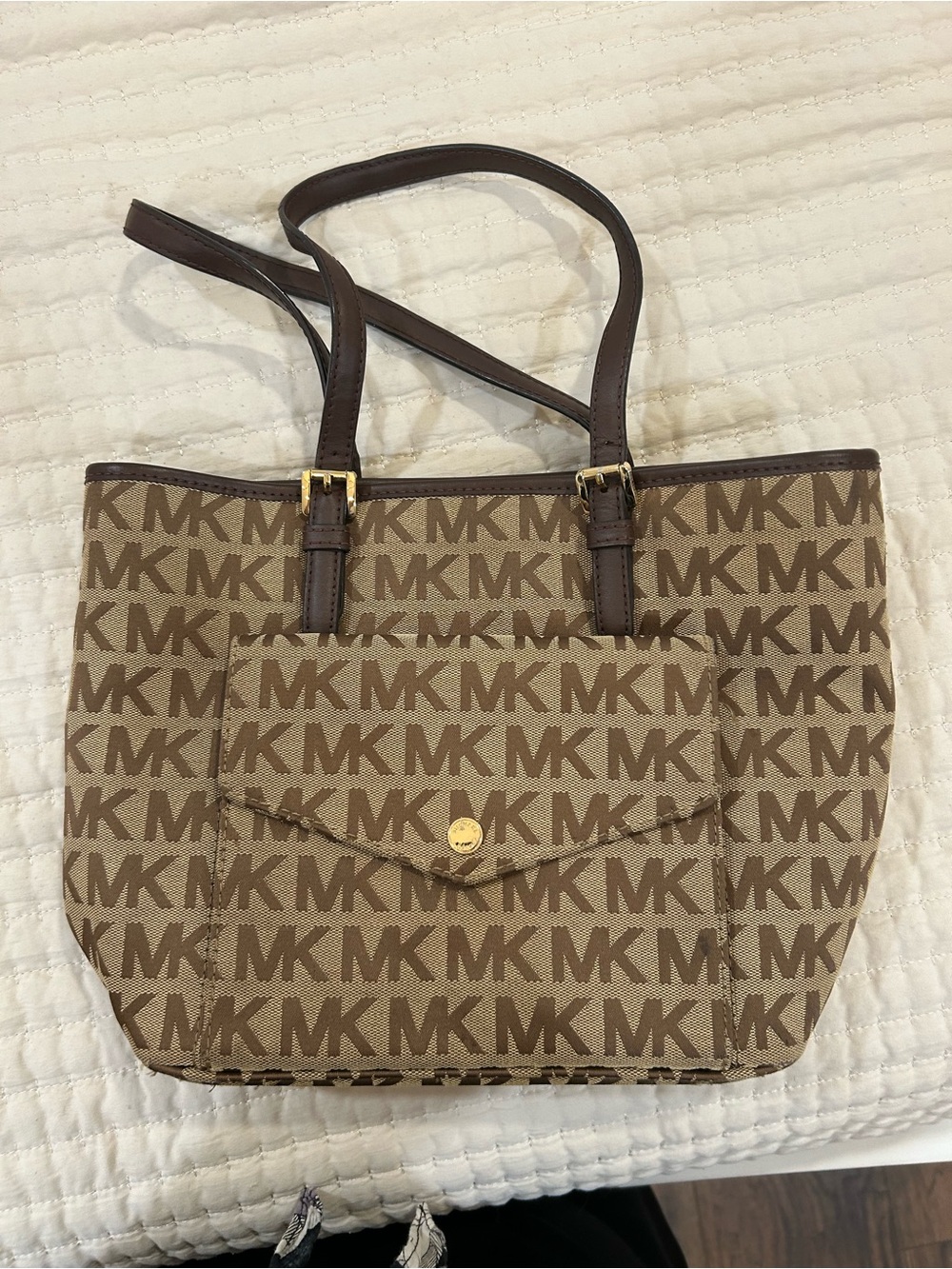 MICHAEL Michael Kors Tan and Dark Brown MK Logo Tote